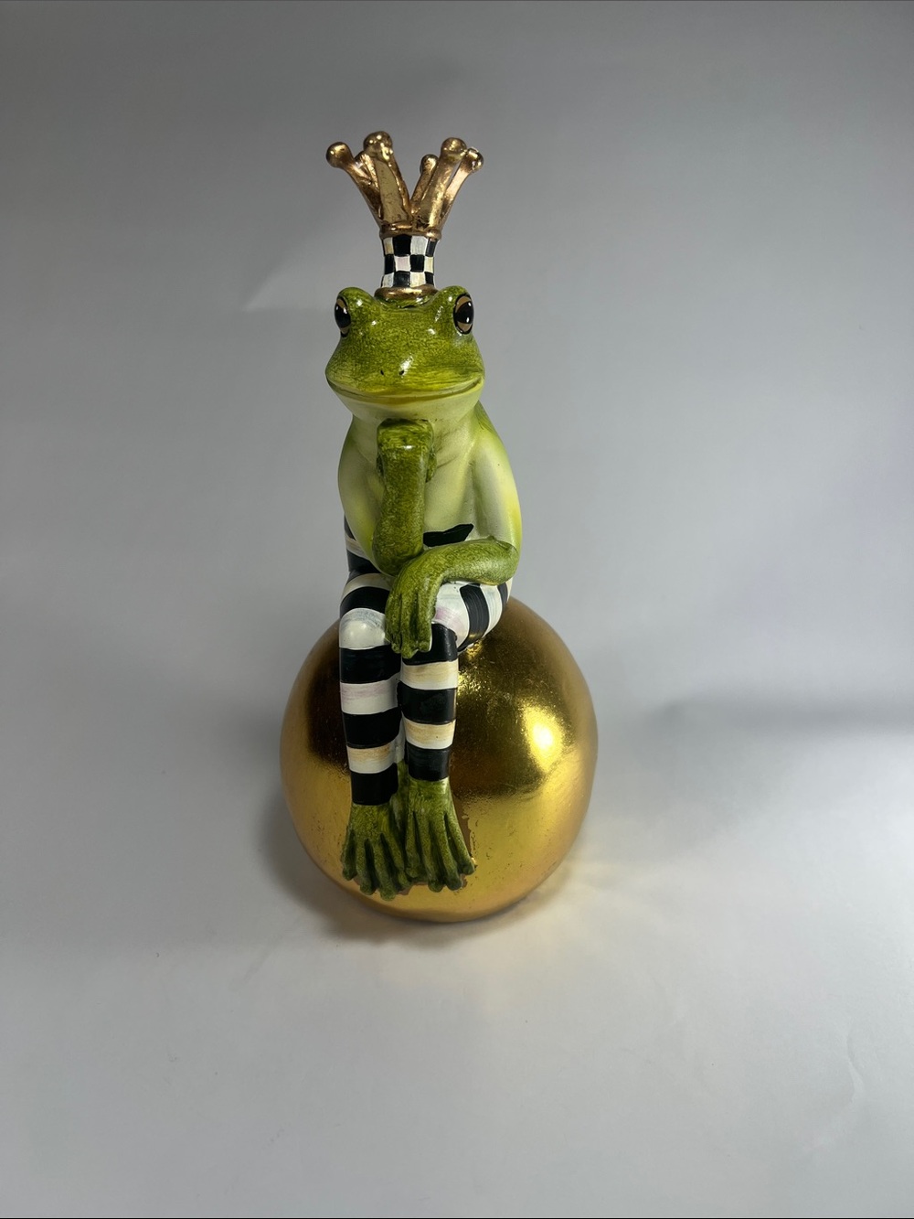 Green Frog Prince Figurine on Gold Orb - Decorative Accent